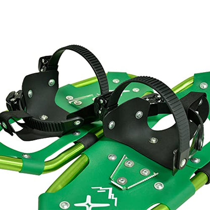 Snowshoes,Lightweight Aluminum Frame,13-Point Heavy Duty Crampons,UV Shoe Decking, and Ratchet System for Secure Fit Complete with Carry Bag for Convenient Storage and Travel - color: GREEN