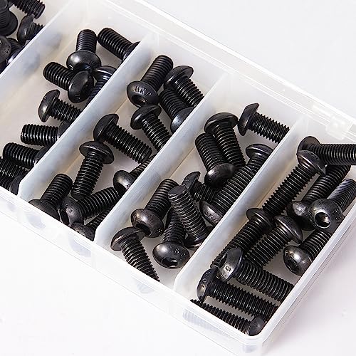 M8 x 12mm 16mm 18mm 20mm 25mm Button Head Socket Cap Screws Bolts, 10.9 Grade Alloy Steel, Black Oxide Finish, Metric Allen Hex Drive, Fully Threaded, Assortment Kit 50Pcs - size: Button M8x12-25 mm
