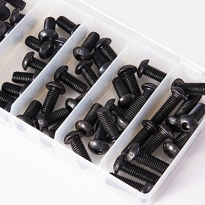M8 x 12mm 16mm 18mm 20mm 25mm Button Head Socket Cap Screws Bolts, 10.9 Grade Alloy Steel, Black Oxide Finish, Metric Allen Hex Drive, Fully Threaded, Assortment Kit 50Pcs - size: Button M8x12-25 mm