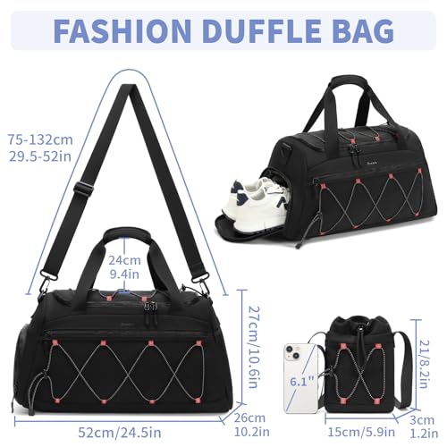 Gym Backpack for Women - 40L Duffel Bag with Shoe Compartment, Travel Weekender, Personal Item, Workout Tote Black