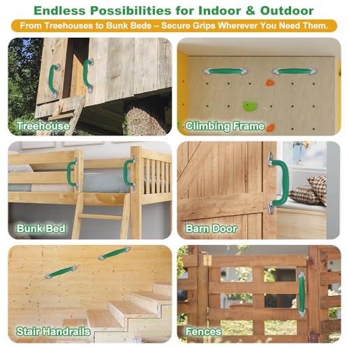 SELEWARE 4Pcs Green Playground Safety Handles Kids Playground Grab Handles | Non-Slip Durable Indoor Outdoor Playset Hand Grips for Playhouse, Treehouse, Climbing Frame, Jungle Gym, Swing Set - color: Green (4 Pack)