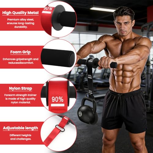 Forearm Strengthener and Wrist Roller with Thick Grip & Adjustable Strap, Ideal for Grip Strength Training, Muscle Building and Rehabilitation - color: Red