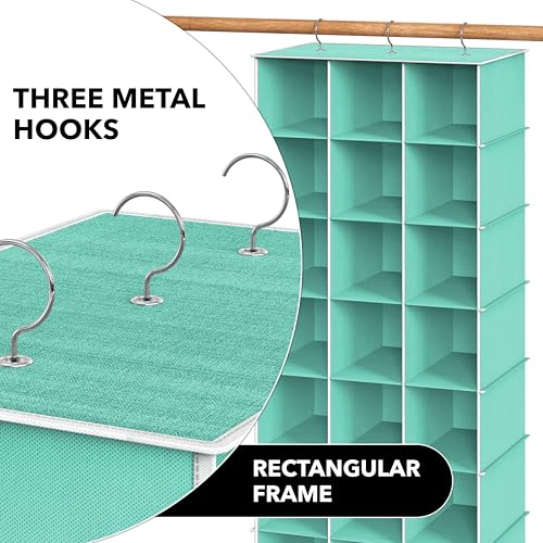 Simple Houseware 24 Section Shelves Hanging Shoes Organizer, Turquoise | 3 Metal Hooks, 8 Tier, Holds Up to 24 lbs - color: Turquoise