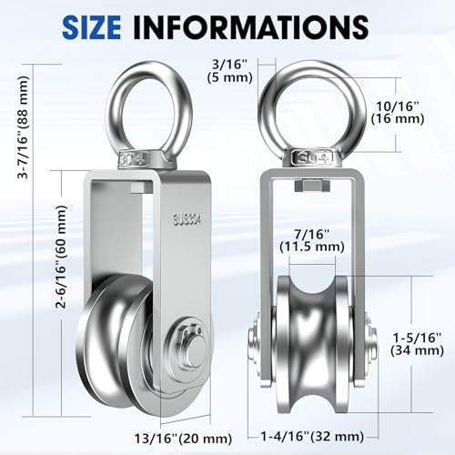 U Type Swivel Pulley Block, 304 Stainless Steel Pulleys for Wire Rope Cable Lifting, DIY Gym Equipment Part, Clothesline, Hoist - Waterproof Sturdy 360 Degree Rotating Wheel (34 mm, 1) - style: 34 mm