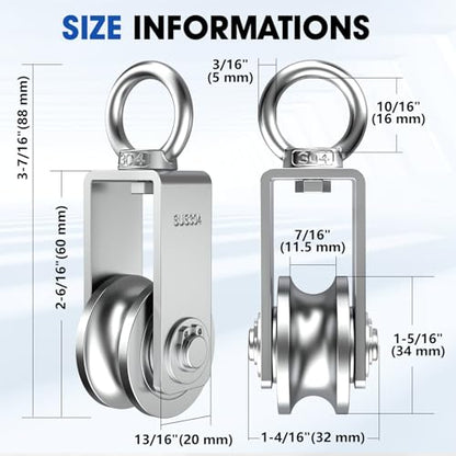 U Type Swivel Pulley Block, 304 Stainless Steel Pulleys for Wire Rope Cable Lifting, DIY Gym Equipment Part, Clothesline, Hoist - Waterproof Sturdy 360 Degree Rotating Wheel (34 mm, 1) - style: 34 mm