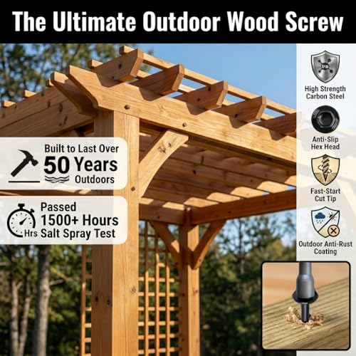 [Pack of 50] #14 x 10 Wood Structural Screws, Green Coated Heavy Duty Hex Head Timber/Log/Landscaping Wood Screws, Rust Resistant, Hex Socket Included - color: Green, size: #14 x 10"