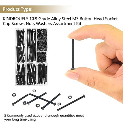 402 Pieces Black M3 x 30/35 /40/45 /50 mm Button Head Socket Cap Screws Nuts Washers Assortment Kit, 10.9 Grade Alloy Steel - size: M3 x 30/35/40/45/50mm, style: Button Head