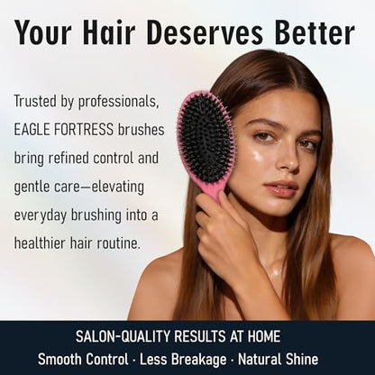 EAGLE FORTRESS Boar Bristle Hair Brush for Women, Men & Kids, Detangling Hair Brush with Polished Nylon Pins for Fine, Thin, Wet & Dry Hair, Hair Extensions, Smooth & Shine – Rose - color: Rose