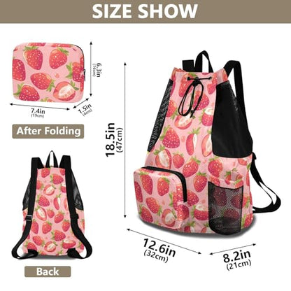 Drawstring Bags Climbing Gym Bag With Inside Pockets String Bag Wet and Dry Separation Peach Red Strawberries