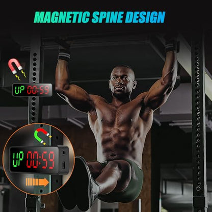 Portable Gym Workout Timer, Fitness Clock with The Rubber Case and Built-in Magnetic Spine, Large LED Digital Anti Vertigo Display, for Home Garage Schools (Black) - color: Black