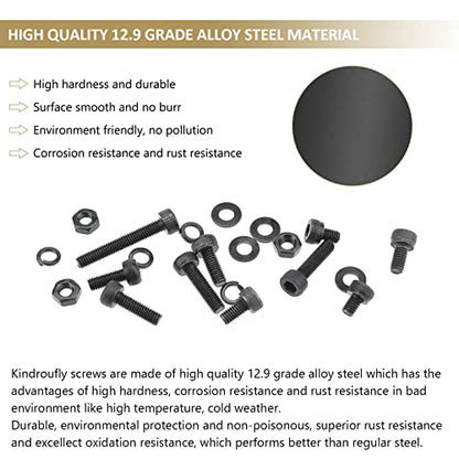 562 Pieces Black M3 x 4/6 /8/10 /12/16 /20mm Hex Socket Head Cap Screws Nuts Washers Assortment Kit, 12.9 Grade Alloy Steel - size: M3, style: Socket Head