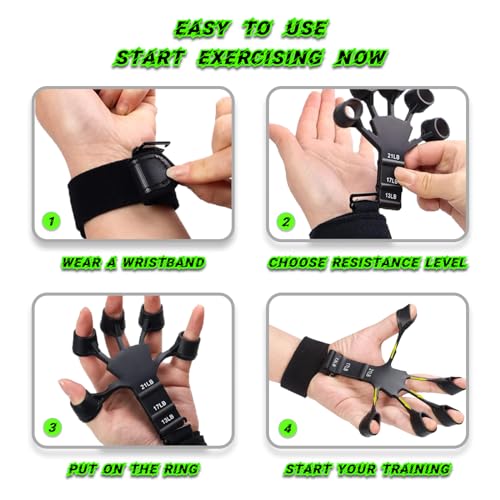 Kairsya Finger Stretcher & Hand Strengthener - 2Pcs Adjustable Finger Resistance Bands for Guitarists, Climbers, Typists, Gamers, Forearm & Hand Strength Training Wrist Exerciser (Black+Grey)