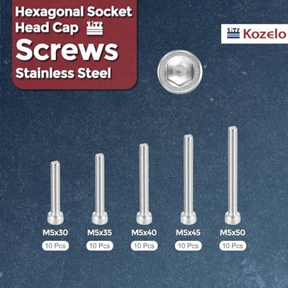 50pcs M5 Socket Head Cap Screws Bolts Nuts Assortment Kit - [M5x30/35/40/45/50mm] 304 Stainless Steel Allen Socket Drive for 3D Printer - size: M5x30/35/40/45/50mm