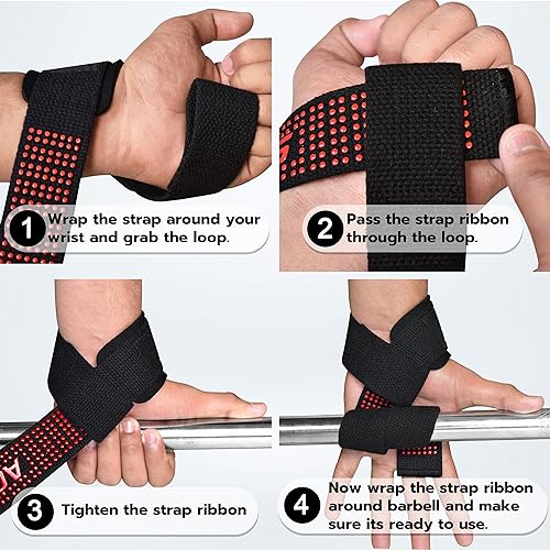 AQF Weight Lifting Straps, Padded Cotton Gym Wrist Straps for Deadlifts | 23" Extra-Long, Heavy-Duty Webbing, 5mm Neoprene Cushioning, Open-Loop Design, Sold as Pair, Ideal for Rows & Pull Workout - color: Blue Gel Grip