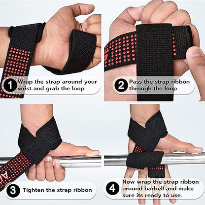 AQF Weight Lifting Straps, Padded Cotton Gym Wrist Straps for Deadlifts | 23" Extra-Long, Heavy-Duty Webbing, 5mm Neoprene Cushioning, Open-Loop Design, Sold as Pair, Ideal for Rows & Pull Workout - color: Blue Gel Grip