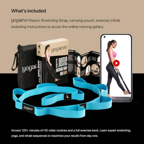 YogaEVO Elastic Stretching Strap with Loops for Physical Therapy | 2-in-1 Yoga Strap & Resistance Band — Flexibility & Back Recovery - color: Blue