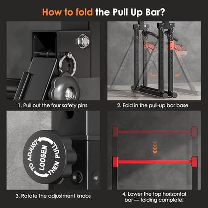 SogesPower Foldable Pull Up Bar Station,Triangular Power Tower Dip Stand | Adjustable Heights & Handles Pull Up Dip Station for Pull-ups, Dips, Knee Raises,Space-saving for Small Space - color: Red