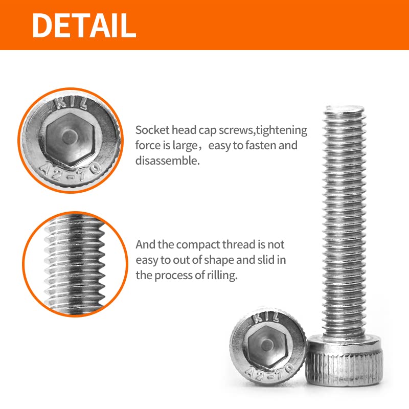 M6 x 20mm 25mm 30mm 35mm 40mm Hex Socket Head Cap Screws Bolts 304 Stainless Steel Metric Machine Allen Hex Drive, Fully Threaded, Assortment Kit 50PCS - size: M6 x 20/25/30/35/40mm (50PCS)