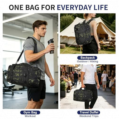 38L Convertible Duffel Backpack, 3 in 1 Gym Bag with Laptop Sleeve, Wet Pockets & Insulated Bottom, Camo Green - color: Camo Green, size: 38L