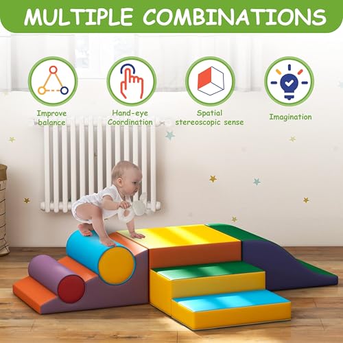 Betterhood Climbing Blocks - Kids Soft Foam Activity Playset - Toddler Soft Couch Climber Gymnastics Equipment for Crawling and Sliding at Home, Preschool - style: Yellow and Green
