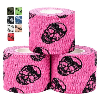Gymreapers Hook Grip Weightlifting Tape (3 Pack) Premium Adhesive Thumb Skull Tape for Finger Protection, Powerlifting, Exercise & Cross Training - Athletic Sweat Proof Tape - color: Pink