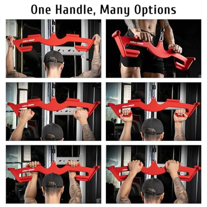 LAT Pull Down Bars Set, Triangular Stability LAT Pulldown Attachments with 8 Ergonomic Handles for Whole Back Training, Non-Slip Cable Machine Attachment for Gym Home Workout - color: Ruby Red