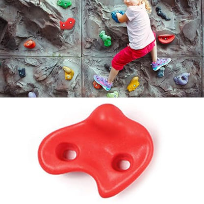 HERCHR 10 Rock Climbing Holds, PE Ergonomic Rock Wall Holds Grips for Indoor and Outdoor Playground Play Set Includes Mounting Hardware - color: Red