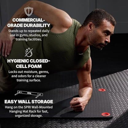 SPRI Hanging Exercise Mats for Gyms, Closed-Cell Foam Yoga & Fitness Mats with Grommets, Thick Workout Mats for Studios & Group Fitness Classes - color: Black