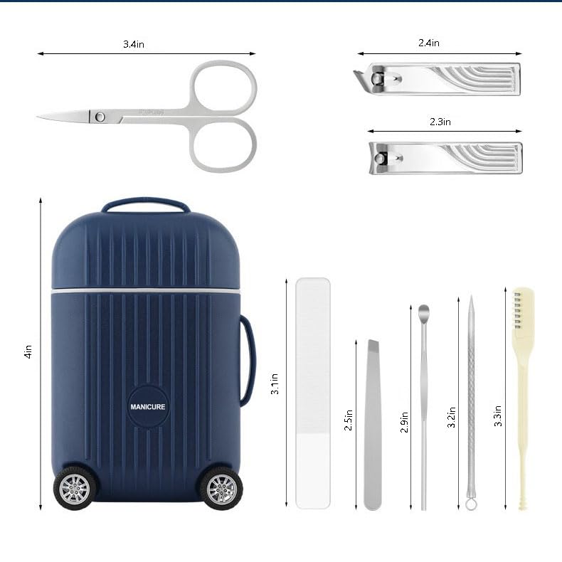 Manicure Set 8 in 1 Stainless Steel, Nail Clippers Scissors Pedicure Tools Kit - Portable Travel Grooming Kit for Men and Women with Mini Travel Box Packaging (White) - color: White