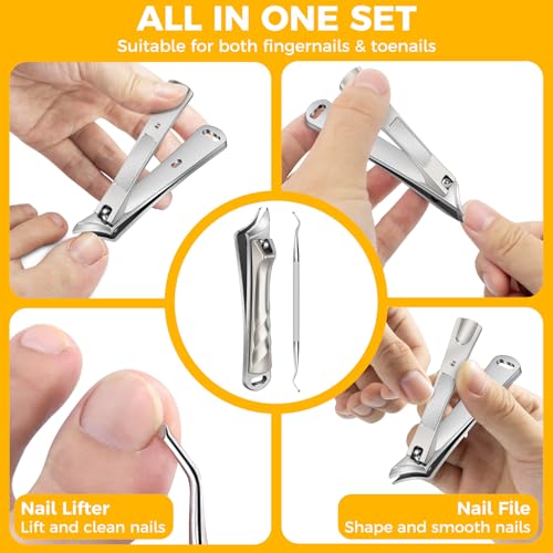 Ingrown Nail Clippers for Thick Nails, Edgy Toenail Clippers | Professional Slanted Curved Blade Finger Nail Clippers, Angled Nail Cutters for Seniors, Adults, Men & Women - style: Silver