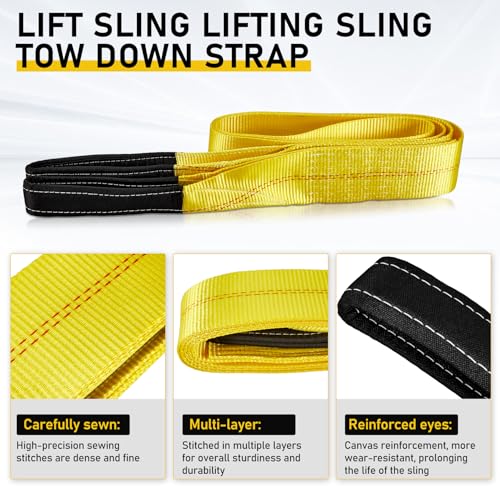 Pindex 4 Pack 2" x 10' Web Lifting Sling 13000 Lbs Breaking Force 3500 Lbs Pulling Forces Lift Sling Straps for Rocks Trees Mowers Tool Boxes in Trailers Tractors Trucks, Yellow