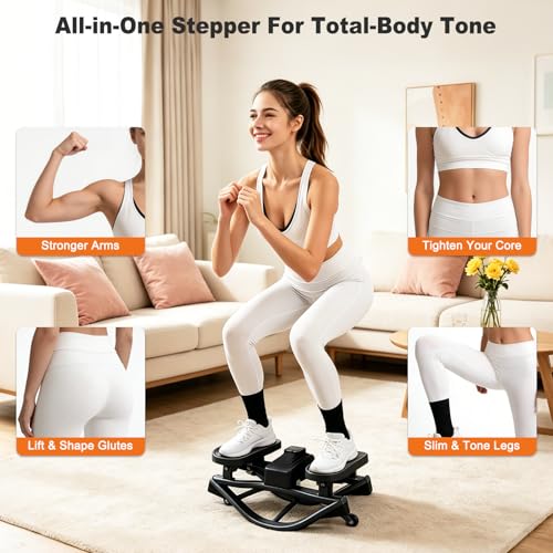 Rocking Steppers for Exercise at Home 3D Motion Stair Stepper with Resistance Bands 350 LBS Loading Capacity Exercise Equipment Low-Impact Balance Board for Full Body Workout - color: Black