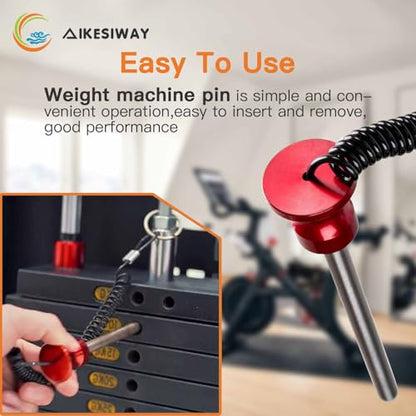 Universal Magnetic Weight Stack Pin with Pull Rope - Heavy Duty Gym Pin for Weight Stack Machines | Commercial & Home Gym Accessories | Replacement Weight Pins for Strength Training Equipment - color: Red