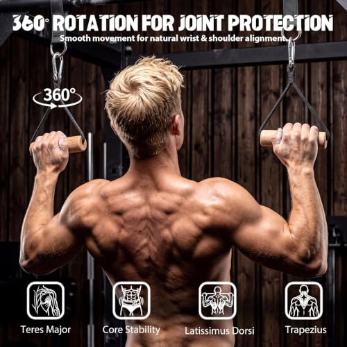 6 Pcs Pull up Grip Stick Set Wooden Rock Climbing Training Grips with Hanging Straps Strong Carabiner for Obstacle Course