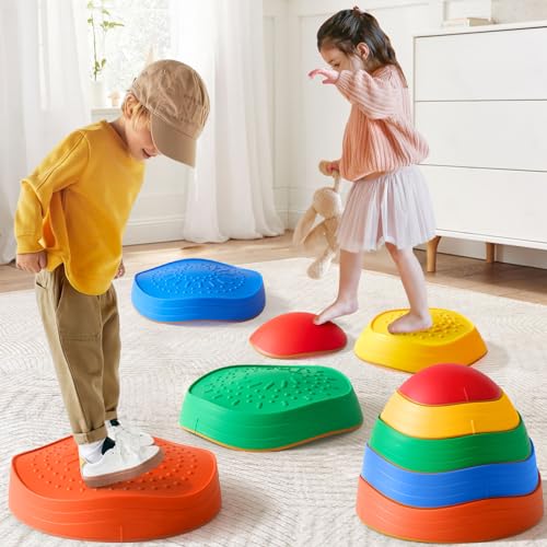 Tiny Land Stepping Stones for Kids, 5pcs Non-Slip Balance Toddler Toys | Sensory Stepping Stones for Toddlers 3-5 to Promote Balance, Coordination, and Active Play Skills Indoors or Outdoors - color: Rainbow Color