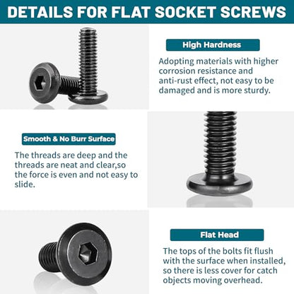 61Pcs 1/4-20 Flat Head Hex Socket Cap Screws Assortment Kit, 1/4-20 x 3/4” 1” 1-1/2” 1-1/4” 2-1/2” 2” Socket Cap Bolts,304 Stainless Steel, Full Thread, Black Oxide with Hex Spanner - size: 1/4-20