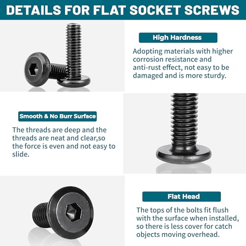 61Pcs M8 Flat Head Hex Socket Cap Screws Assortment Kit, M8x 10mm/12mm/20mm/25mm/30mm/35mm/40mm/50mm/60mm Socket Cap Bolts,304 Stainless Steel 18-8, Full Thread, Black Oxide with Hex Spanner - size: M8