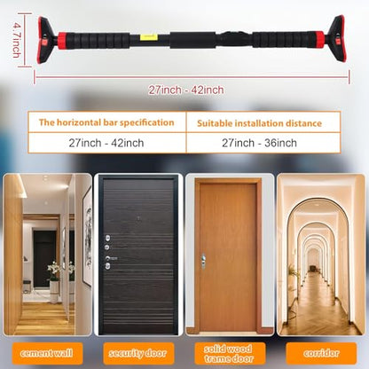 Pull Up Bar for Doorway,Adjustable Chin Up Bar for with Level Meter | 440 LBS Max Load,No Screws Needed - color: Red 4