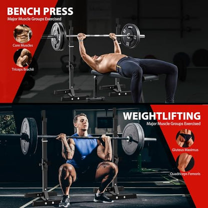 F2C Max Load 550Lbs Pair of Adjustable Squat Rack 41"-66" Sturdy Steel Barbell Rack Free Bench Press Stands GYM/Home Gym Portable Dumbbell Racks Stands