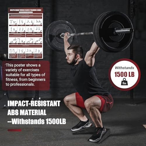 Squat Wedge Block, 1500 LBS Capacity, Non-Slip Heel Elevated Squat Wedge | Storage Bag & Training Poster, 2-Pack Slant Board for Gym Squats to Improve Ankle Mobility, Balance, Strength & Weightlifting