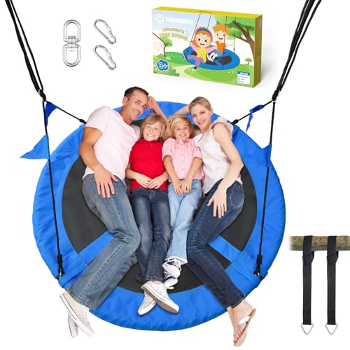 60” Tree Swing for Kids & Adults Outdoor Saucer Swing 60-Inch Diameter 900D Oxford Fabric Splash and UV Resistant Heavy Duty 900LBS Weight Capacity with Tree Straps and 360° Swivel, Blue - color: Blue, size: 60 IN