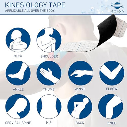 axion Kinesiology Tapes PRECUT Black Beige | 50 Pre-Cut Sport Tape Strips 10x2 in | Waterproof • Skin-Friendly • Elastic | Kinesiology Tapes Ideal for Sports - color: 06) 50 Strips Black/Blue