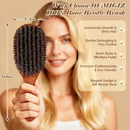 Boar Bristle Hair Brush Set, Large and Mini, Since 1965 British Craftsmanship Handmade Natural Wooden, Pure Soft Bristles, Gentle Detangling for Women Men Kids, Thin Fine Hair, Smooth & Shine - size: Large and Small