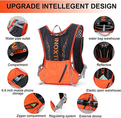 INOXTO Running Hydration Vest Backpack,Lightweight Insulated Pack with 1.5L Water Bladder Bag Daypack for Trail Hiking Running Cycling Race Marathon for Women Men - color: Dark orange stripe
