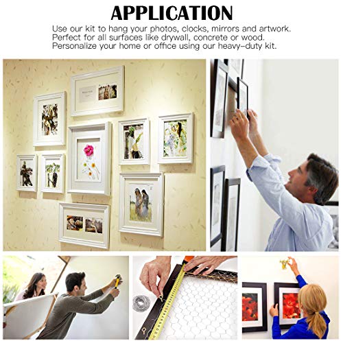 Glarks 500Pcs Picture Hanging Kit, Heavy Duty Picture Hanger Frame Hook Hardware with Nails, Hooks, Hanging Wire, Screw Eyes, D Ring and Sawtooth Hanger for Frame Hanging Wall Mounting