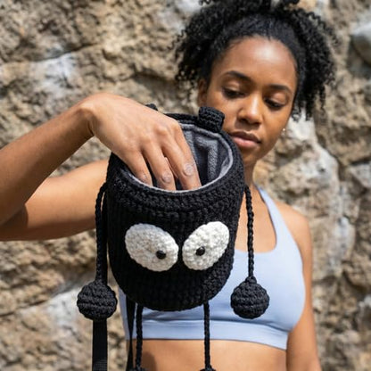 Handmade Crochet Rock Climbing Chalk Bag, Fun Plush Animal Chalk Pouch with Drawstring, Adjustable Waist Belt for Indoor Outdoor Bouldering Sport Climbing - style: Space Hero
