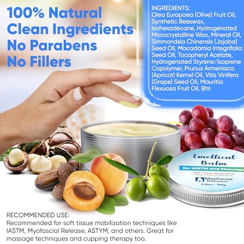 Myofascial Releaser Emollient Balm for IASTM & Gua Sha – Non-Greasy Massage Balm for Tool Glide and Bodywork – Natural, Hypoallergenic, Unscented Massage Balm Alternative to Oil (100g) - color: 100g