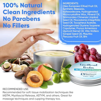 Myofascial Releaser Emollient Balm for IASTM & Gua Sha – Non-Greasy Massage Balm for Tool Glide and Bodywork – Natural, Hypoallergenic, Unscented Massage Balm Alternative to Oil (100g) - color: 100g