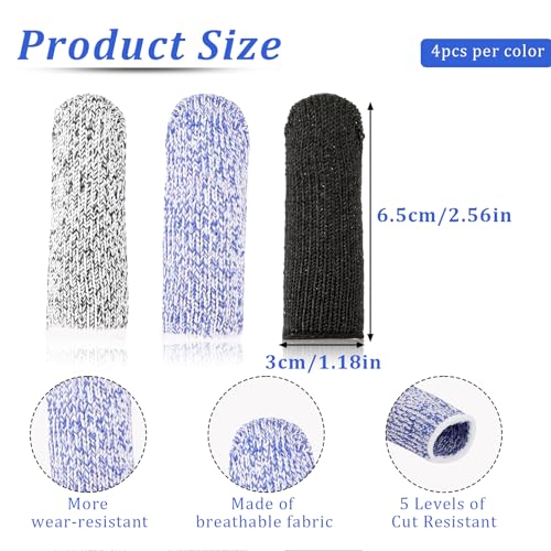 Cut Resistant Finger Cots, 12 Pack Reusable Finger Sleeve Protectors Finger Guards for Cutting Food, Anti-Slip Finger Covers Protection for Finger Tips, Finger Protectors for Crocheting Sewing