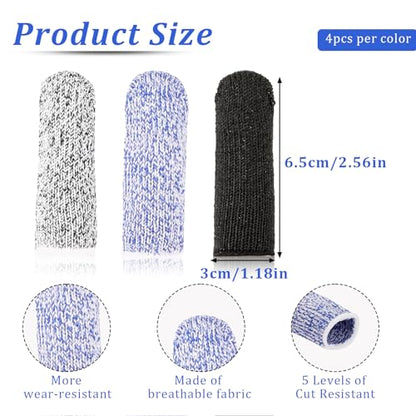 Cut Resistant Finger Cots, 12 Pack Reusable Finger Sleeve Protectors Finger Guards for Cutting Food, Anti-Slip Finger Covers Protection for Finger Tips, Finger Protectors for Crocheting Sewing